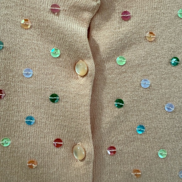 Intuitions Sequin Rayon Cotton Long Sleeve Button Down Crew Neck Cardigan Sweat - Picture 11 of 13